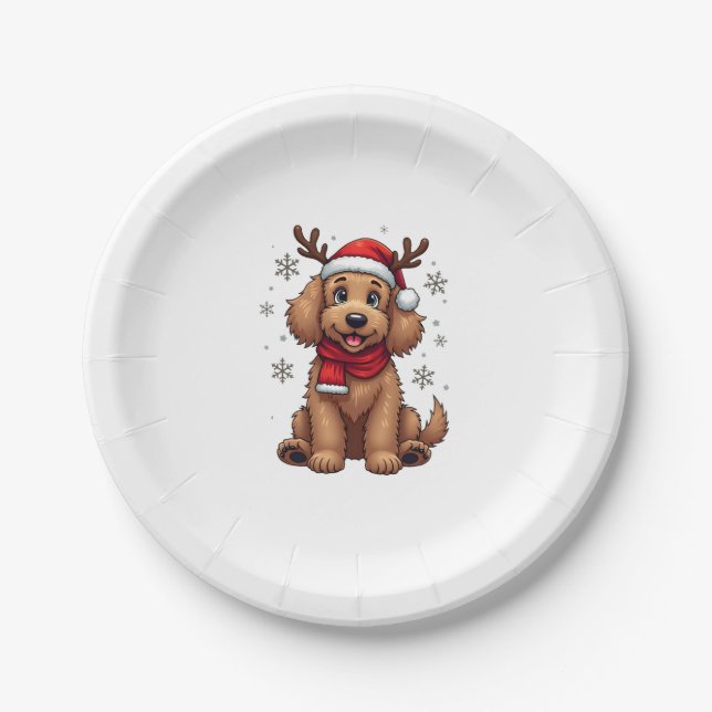 Plato De Papel Christmas Goldendoodle Dog Reindeer Holiday Doodle (Anverso)
