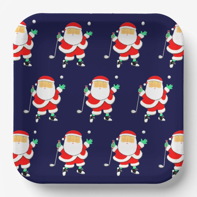 Plato De Papel Christmas Golf Holiday Party Paper Plates (Anverso)