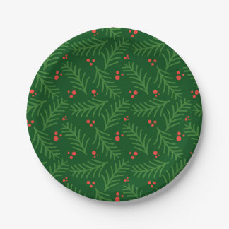 Plato De Papel Christmas Greenery Berries Red Green Festive Mod