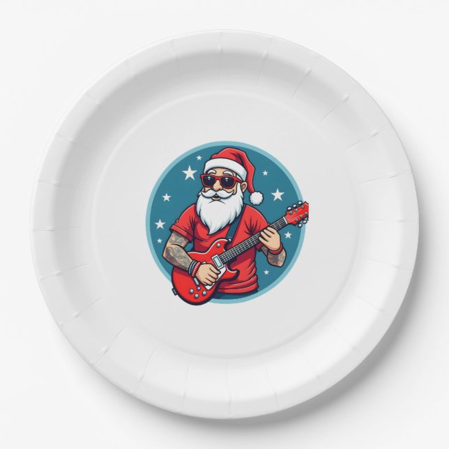 Plato De Papel Christmas guitarist  Rockmusic Christmas (1) (Anverso)