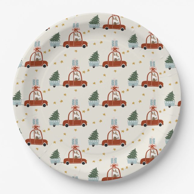 Plato De Papel Christmas Holiday Animal Illustration Paper Plates (Anverso)