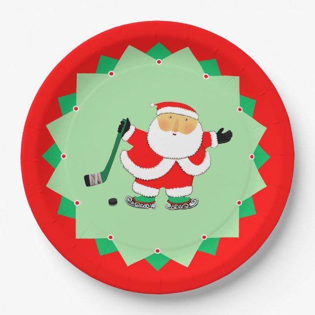 Plato De Papel Christmas Holiday Hockey Party (Anverso)