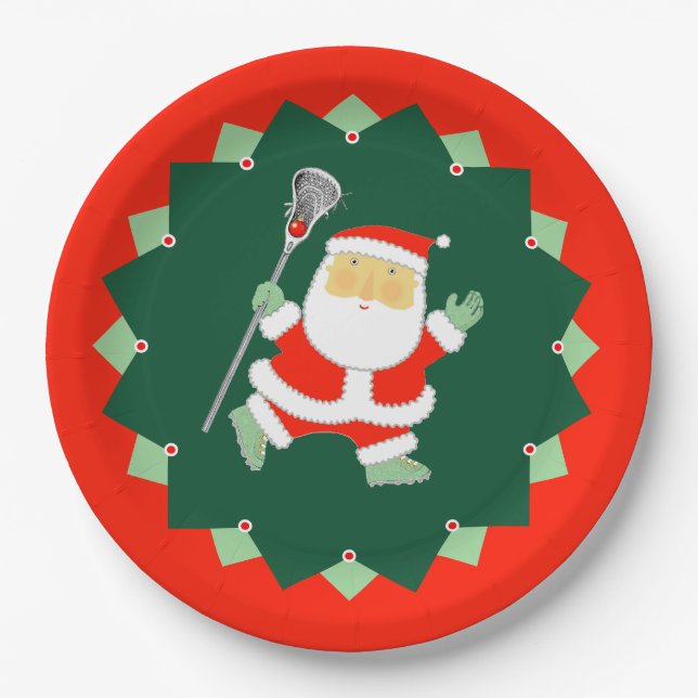 Plato De Papel Christmas Holiday Lacrosse Party (Anverso)
