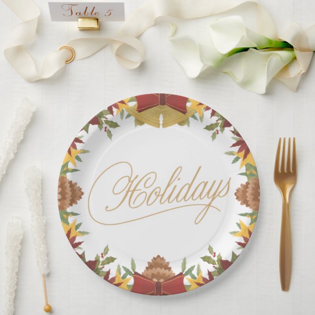 Plato De Papel Christmas Holiday Paper Plates – Festive Dinner (Boda)