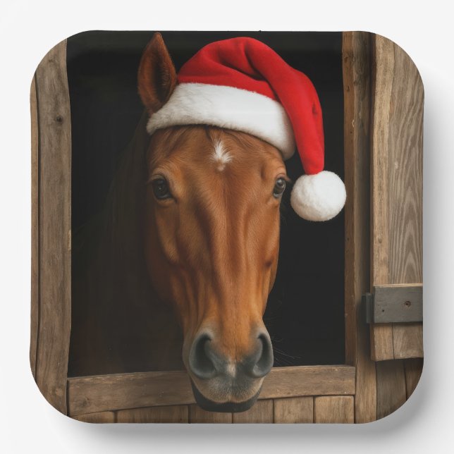 Plato De Papel Christmas Horse In Stable Window (Anverso)