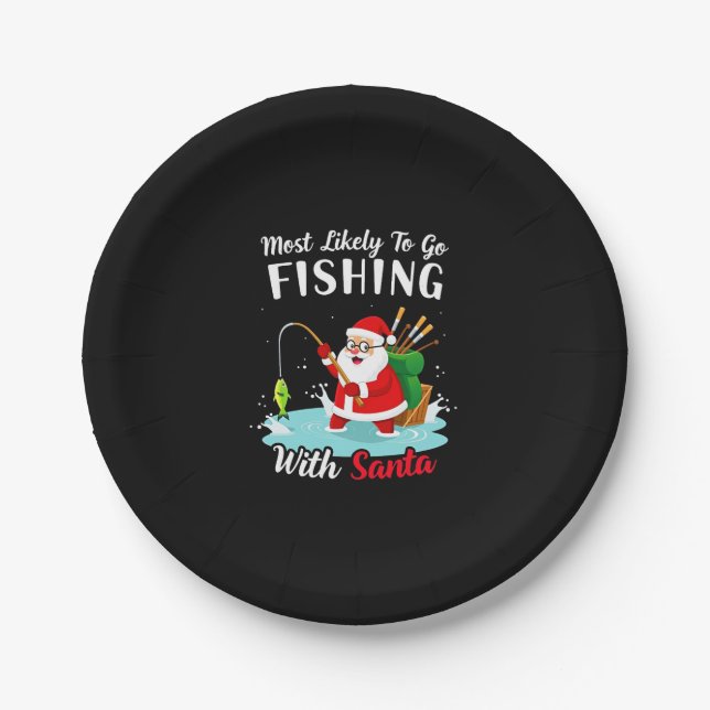 Plato De Papel Christmas Merry Christmas For Gift Fishing Santa (Anverso)
