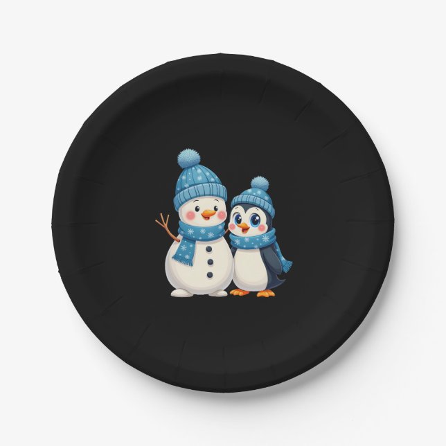 Plato De Papel Christmas Merry Christmas For Gift Penguin Snowman (Anverso)