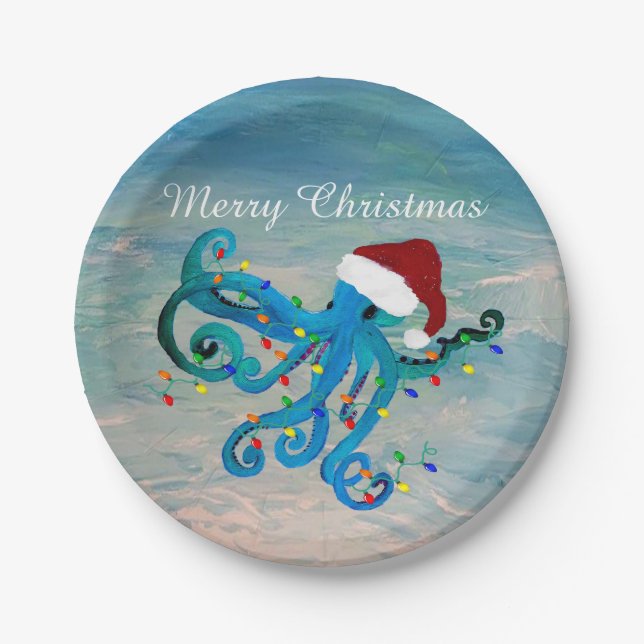Plato De Papel Christmas octopus coastal Holiday party supply  (Anverso)
