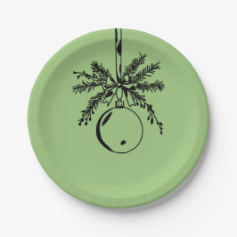 Plato De Papel Christmas ornament with bow and pine branch