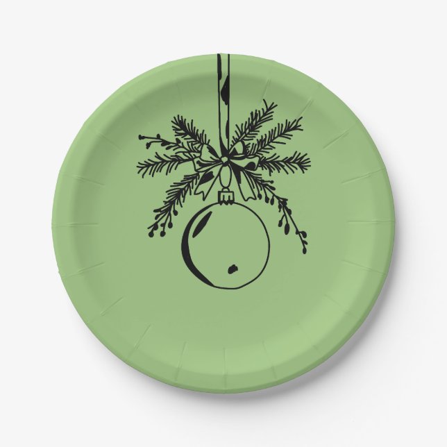 Plato De Papel Christmas ornament with bow and pine branch (Anverso)