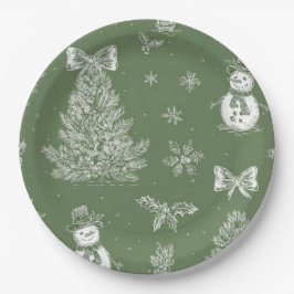 Plato De Papel Christmas paper plate green toile