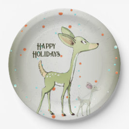 Plato De Papel Christmas Party Green Deers Holidays Cute