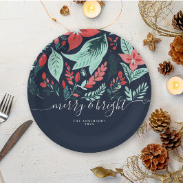 Plato De Papel Christmas Party Holiday Blue Botanical Floral 