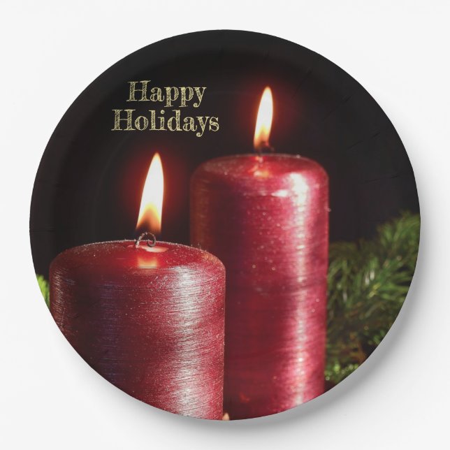 Plato De Papel  Christmas Party Red Candles Winter Holidays (Anverso)