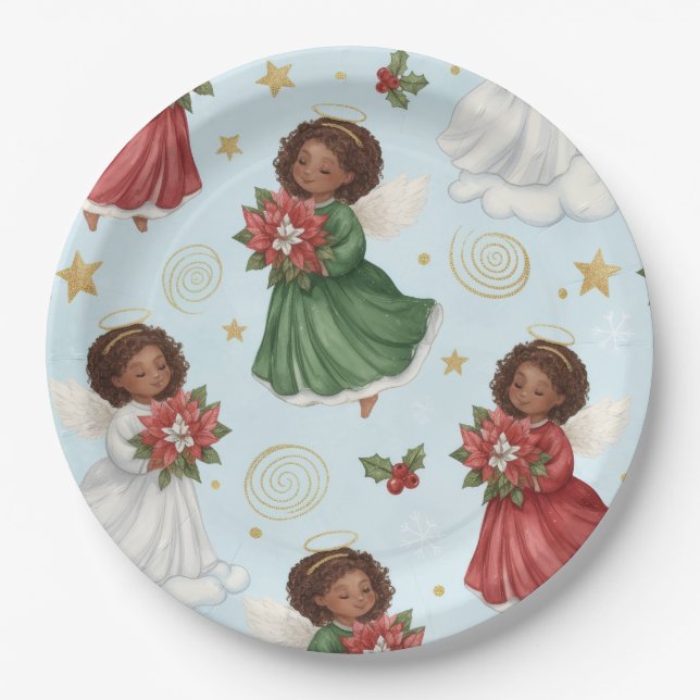 Plato De Papel Christmas Poinsettia Angels (Anverso)