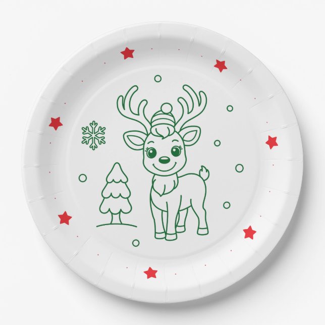 Plato De Papel Christmas Reindeer (Anverso)