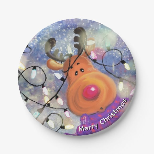 Plato De Papel Christmas Reindeer Paper Plates (Anverso)