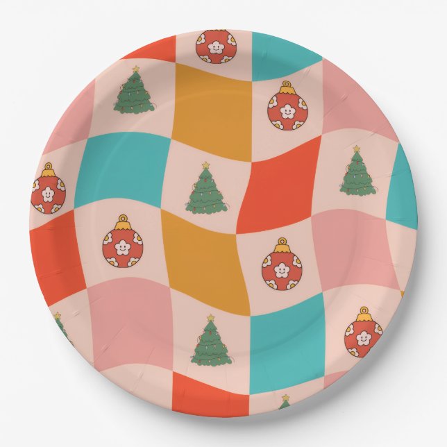Plato De Papel Christmas Retro Squares  (Anverso)
