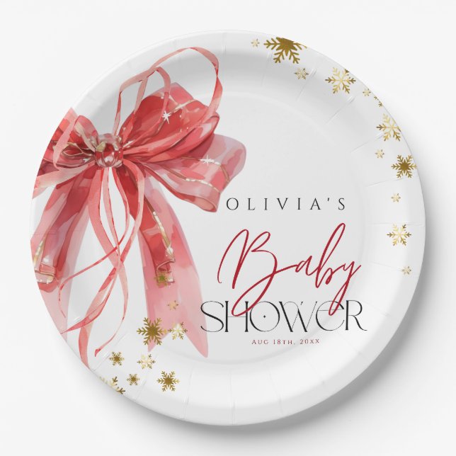 Plato De Papel Christmas Santa Baby Red and Gold Baby Shower (Anverso)