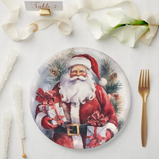 Plato De Papel Christmas Santa Holiday  (Boda)