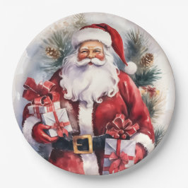 Plato De Papel Christmas Santa Holiday 
