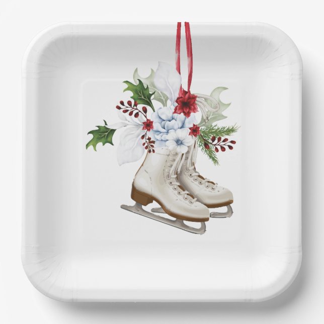 Plato De Papel Christmas skating shoes with flowers and leaves (Anverso)