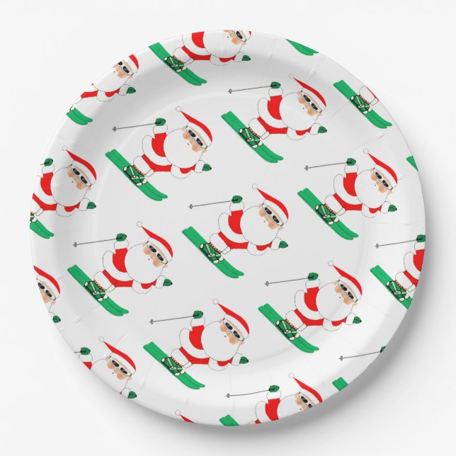 Plato De Papel Christmas Skiing Holiday Party (Anverso)