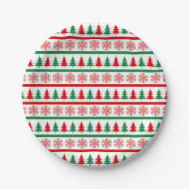 Plato De Papel Christmas Snowflakes & Trees Printed Paper Plates