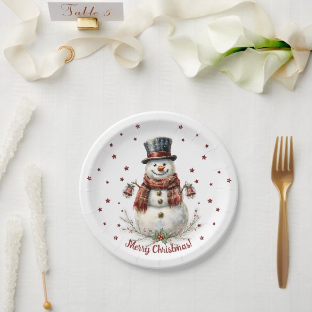 Plato De Papel Christmas Snowman Holiday Party (Boda)
