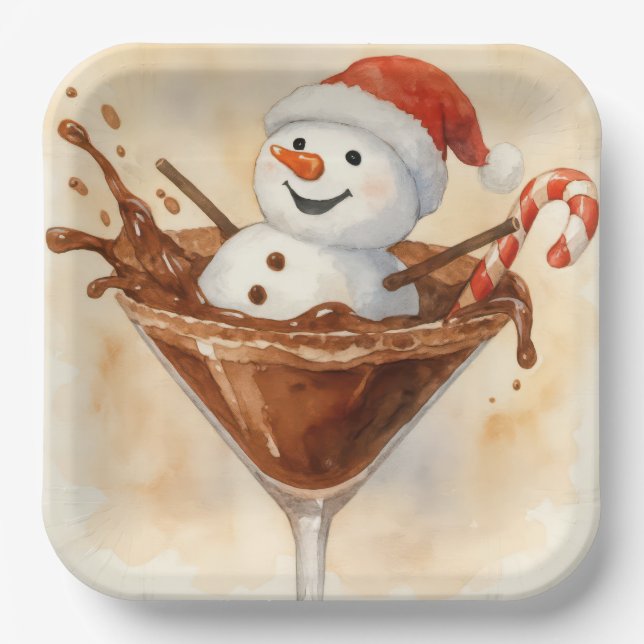 Plato De Papel Christmas Snowman In a Chocolate Martini (Anverso)