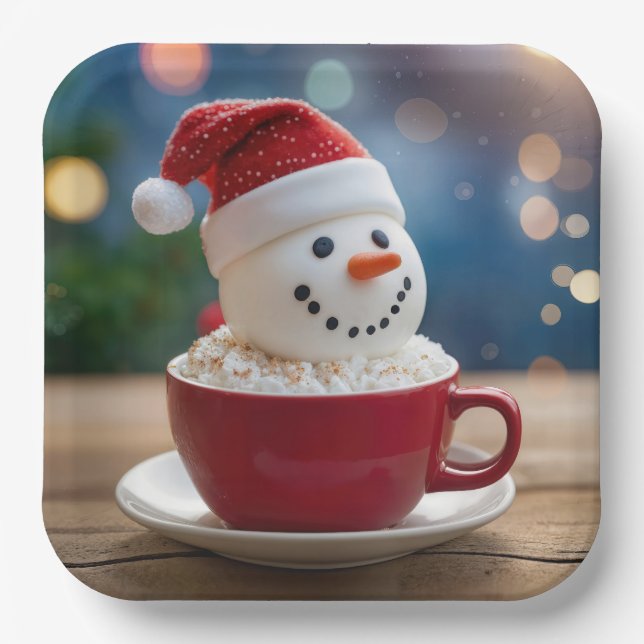 Plato De Papel Christmas Snowman In Hot Cocoa (Anverso)