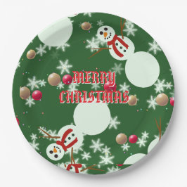 Plato De Papel Christmas Snowmen 