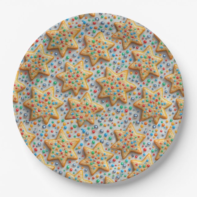 Plato De Papel Christmas Star Sugar Cookies With Sprinkles (Anverso)