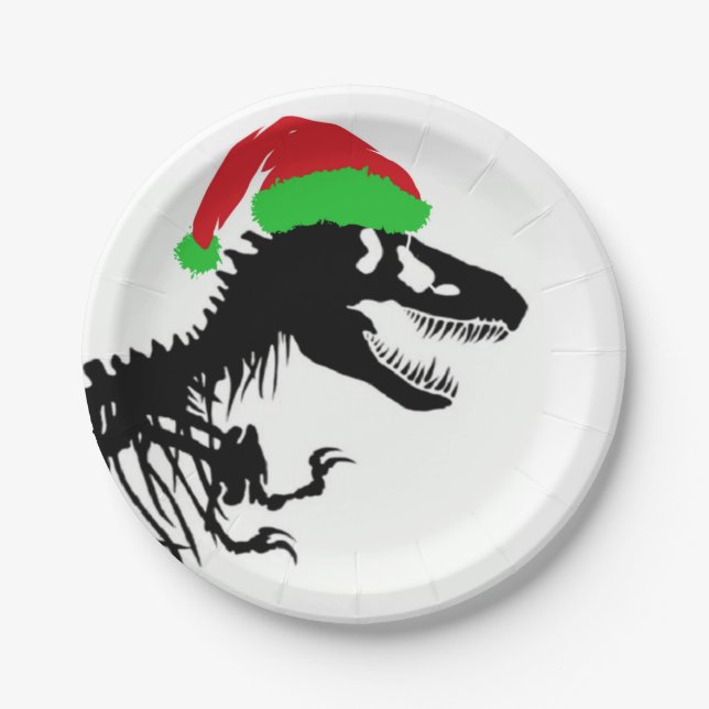Plato De Papel Christmas T-Rex (Anverso)