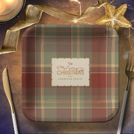 Plato De Papel Christmas Tartan Brick Red Green ID1141A