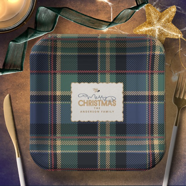 Plato De Papel Christmas Tartan Navy Blue Green ID1141B (Subido por el creador)