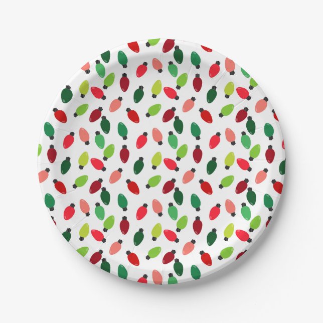 Plato De Papel Christmas Tree Lights Party Paper Plates (Anverso)