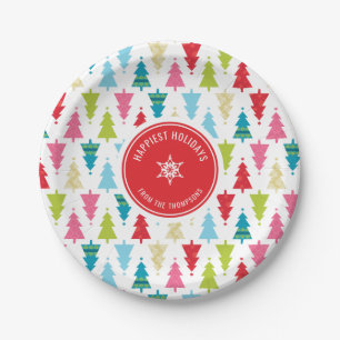Plato De Papel CHRISTMAS TREE PATTERN festivo moderno mínimo rojo