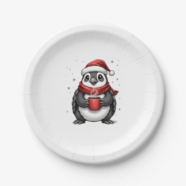 Plato De Papel Christmas Turtle with Santa Hat Coffee Lover Funny (Anverso)