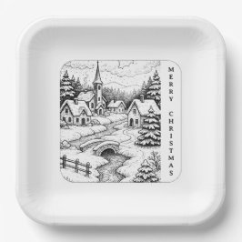 Plato De Papel Christmas Village in Winter