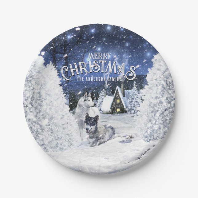 Plato De Papel Christmas Winter Fairy Tale, Wolves in Snow - (Anverso)