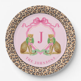 Plato De Papel Christmas Wreath Leopard Crest Monogram 