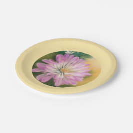 Plato De Papel Chrysanthemum Pastel floral rosa y crema