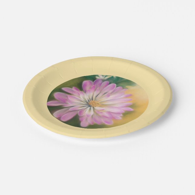 Plato De Papel Chrysanthemum Pastel floral rosa y crema (Angular)