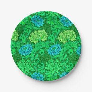 Plato De Papel Chrysanthemums de William Morris, Lime Green y Aqu