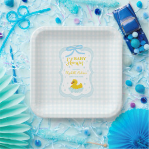 Plato De Papel Chubasquero de lunares para baby shower de niño