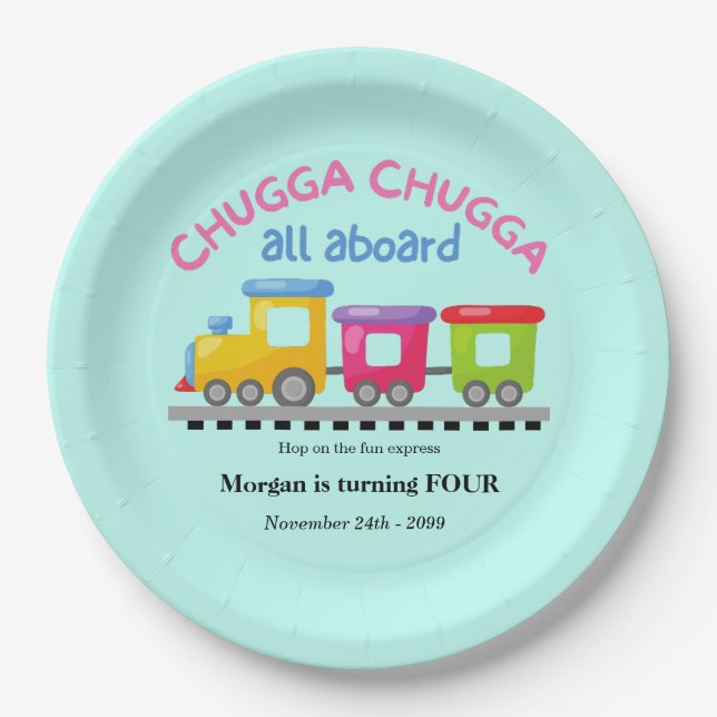 Plato De Papel Chugga Choo Train Personalizado Temático Cualquier (Anverso)