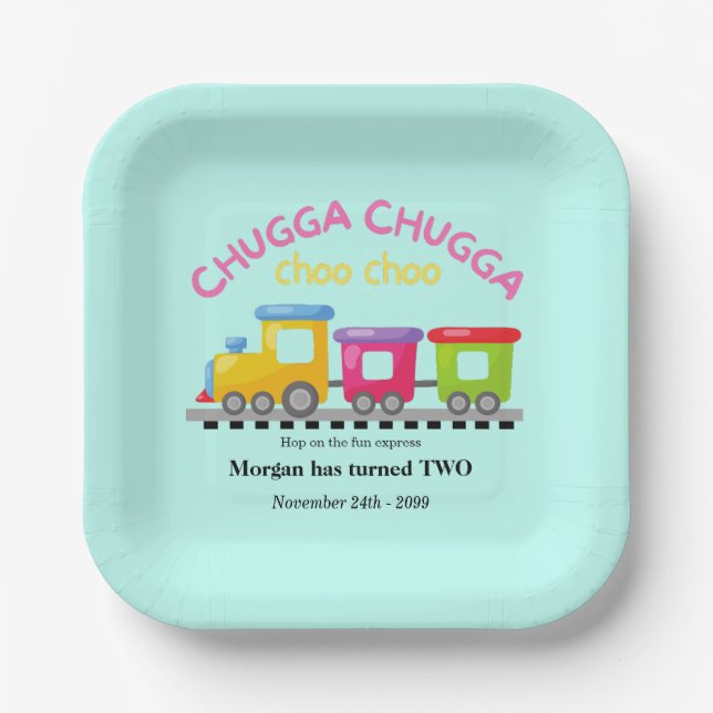 Plato De Papel Chugga Choo Tren Personalizado Temático Segundo Cu (Anverso)