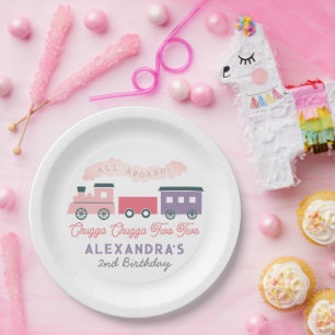 Plato De Papel Chugga Chugga Dos Chicas rosados de tren Segundo c