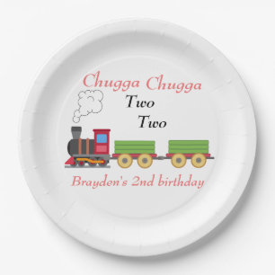 Plato De Papel Chugga chugga dos placas de 2º cumpleaños para dos